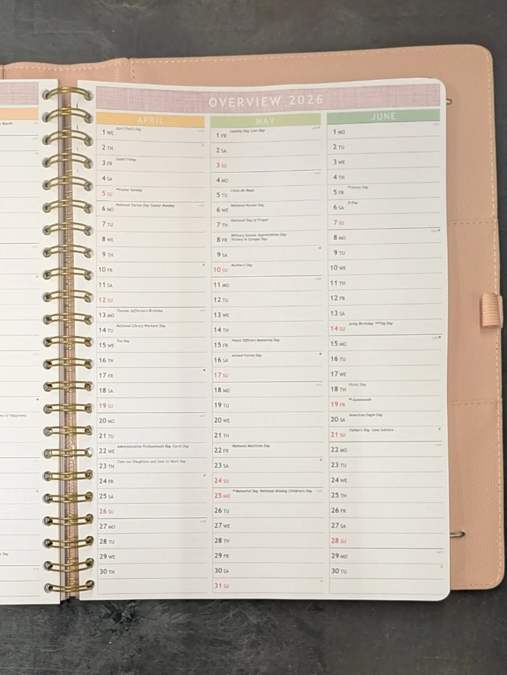 2026 Pink Spiral Planner with Sticker Sheet And Vegan Leather Case